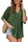 Niwicee Womens Tops Summer Linen Shirts Tops Casual Short Sleeve Blouse T-Shirt V Neck Button Up Shirt Solid Color Tunic Tops(Green,XL)