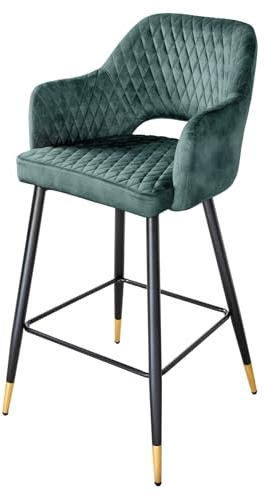 riess-ambiente.de Eleganter Barhocker Paris Petrol Samt Ziersteppung Fußkappen Gold Retro-Design mit Armlehnen