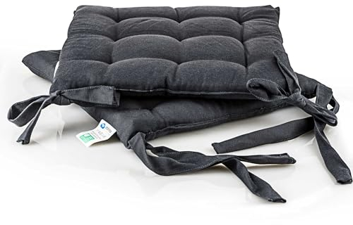 etérea 2er Set Sitzkissen Outdoor 40x40 mit Bändern - Stuhlkissen Grau für Gartenstuhl & Innenbereich - waschbare Sitzauflagen Gartenmöbel - 2 Stück Kissen 40x40 cm - Grau