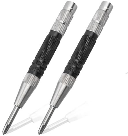 Gasea 2pcs Automatic Center Punch, 155mm Heavy Duty Spring Loaded Hole Punch Tool with Adjustable Tension | Stainless Steel Center Punch for Metal, Wood, Glass & Emergency Window Breaking