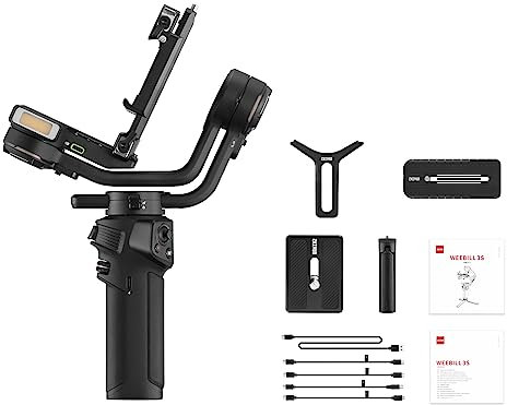 Jemora 3S Cámara de Mano estándar Estabilizador de cardán de 3 Ejes Liberación rápida Luz de Relleno incorporada Batería de Carga rápida PD Máx. Cargue 3kg/ 6.6Lbs Reemplazo para cámaras sin