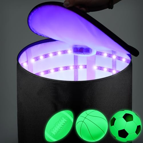 Hiboom Grand sac de recharge à lumière UV à lumière rapide à LED pour kickball, dodgeball, football, basket-ball, volley-ball, jeux phosphorescents, adolescents et adultes, amateurs de sport (30,5 cm)