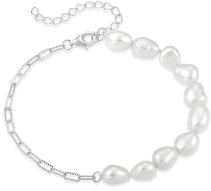 YL Damen Perle Armband 925 Sterling Silber Weißgold Plattiert Perle Armband Schmuckgeschenke für Mutter Freundin,16+5CM