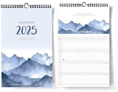 Familienkalender mit 3 Spalten I ZITATE I 20 x 32 cm I Beruhigende Berge I ACHTSAMKEIT I Partnerkalender 2025 als Monatskalender I Familienplaner zum Aufhängen I Extraseiten für die Urlaubsplanung...