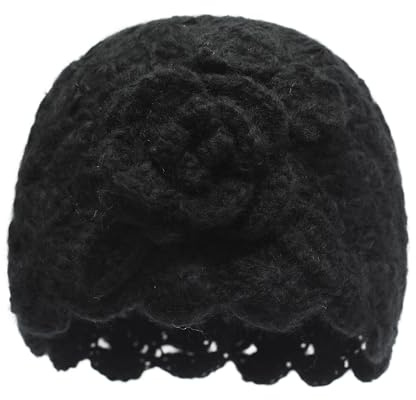 ZLYC Damen Winter Vintage Wolle Strickmützen Beanie Bowler Hut(Rose Schwarz),Einheitsgröße