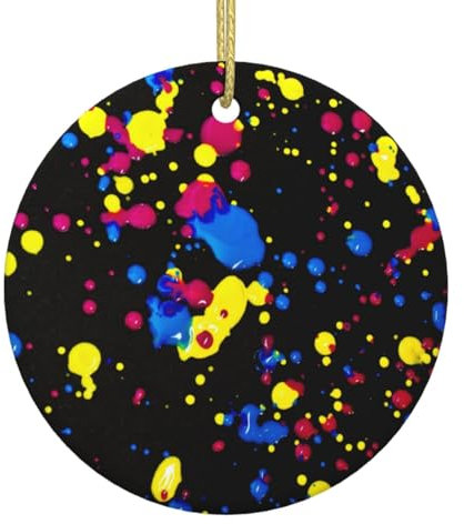 Weihnachtsbaumschmuck Im Dunkeln Leuchtendes Splatter-Neon, Rund Christbaumschmuck Anhänger Ideal Runde Keramik Ornament Multicolor Weihnachtsanhänger Für Holiday Party Geschenke