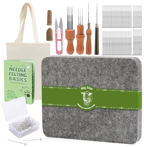 Riddur Filz Nadeln Set, Nadelfilz Set, 8×10 Zoll Filzen Pad, 90 Pcs Filznadeln, 3-Größe Holzgriff Halter, Filz Zubehör mit Aufbewahrungstasche für starterset Diy Handmade Crafts Dekoration