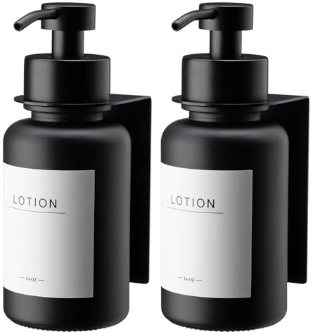 400ml Glas Seifenspender mit Wandhalterung Selbstklebend Edelstahl Pumpspender für Flüssigseife ohne Bohren (Schwarz/Schwarz X2)