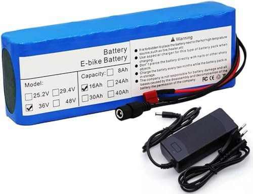 Bateria para Bicicleta Electrica 36V 16Ah,Batería Ebike 36V batería de Litio con BMS Integrado PVC Impermeable con Cargador para Motor de 200 W 300W 500W 750W 800 W 36V 16AH,T