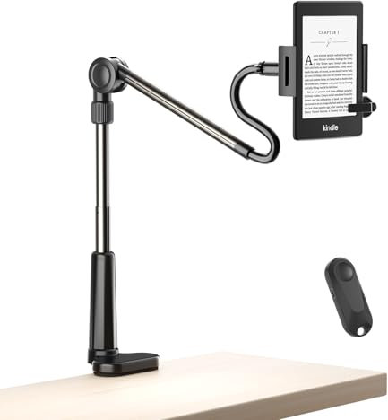 Support de tablette pliable pour lecture Kindle au lit avec tourne-page à distance, support de tablette flexible et facile à régler, accessoires pour liseuse Kindle PaperWhite/Scribe/Oasis, iPad,