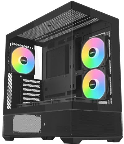 SAMA V40 Boîtier ATX Mid Tower – 6 × 120mm Ventilateurs ARGB PWM Préinstallés, Double Panneaux en Verre Trempé, Conception Double Chambre, USB 3.1 Type-C, 7 Slots, Compatible ATX/Micro-ATX/ITX – Noir
