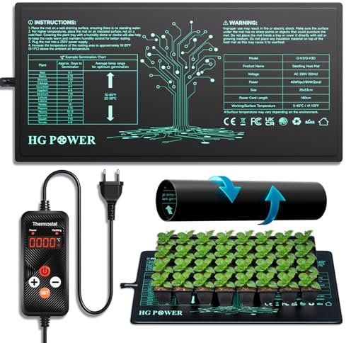 HG Power Heizmatte mit Thermostat - Heizmatte Pflanzen Wärmematte für Zimmergewächshaus, Gewächshaus Heizmatte mit Temperaturregler für Growzelt Growbox Grow Zubehör Terrarium 53 cm x 25 cm, 55Watt