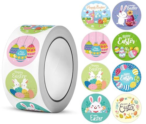 Osteraufkleber,500 Stück Ostereier Aufkleber,Runde Wasserdichte Osterornamente,Oster Sticker Easter,Osteraufkleber für Bastelarbeiten, Karten, Scrapbooking, Umschläge, Geschenke 2.5cm(A)