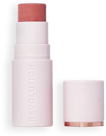 Revolution Skin Silk Blush Stick - Aufbauende Farbe für Wangen, Augen und Lippen - Creme-zu-Puder-Formel - Vegan & Cruelty-Free - Peachy Pink - 4,5 g