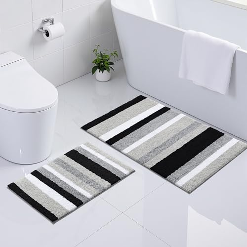 Homaxy Mikrofaser Badematte Set 2 teilig–40x60cm+60x90cm, Schwarz/Grau | flauschig&weich, angenehm auf der haut, hohe saugfähigkeit, rutschfeste rückseite, maschinenwaschbar, weit verbreitet