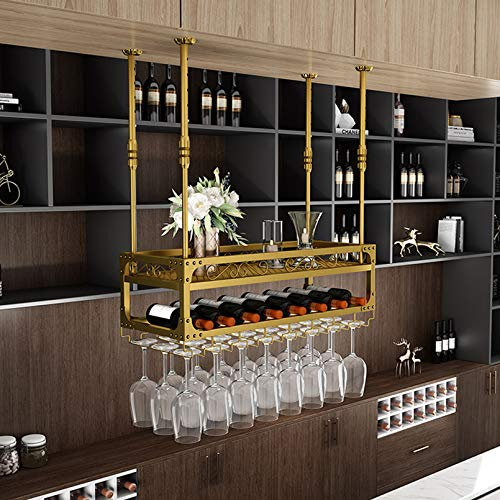An der Decke montierter Weinflaschenhalter, hängendes Multifunktions-Schweberegal für Bars im industriellen Vintage-Stil, Hängeregal unter dem Regal, Retro-Eisen-Umgedrehter (Yellow-100 cm (39 in))