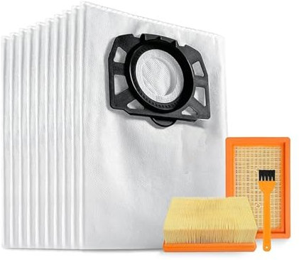 Lot De 10 Sacs D'aspirateur KFI 487 Avec 2 Filtres KFI 4410 Compatibles Avec Les Aspirateurs Karcher WD4, WD5, WD6, WD5P, WD6P, MV4, 2.863-006.0 Et 2.863-005.0 A62X