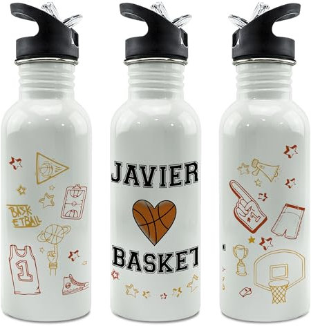 Cantimplora. Botella personalizada. Botella agua. Cantimplora metálica. Water bottle. Regalos originales para hombre y mujer. Baloncesto regalos originales. Straw Stop 600ml. Basket. Baloncesto