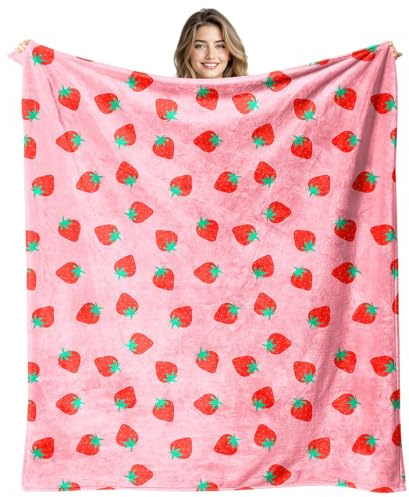 standhustle Weiche Erdbeer-Überwurfdecke für Damen, Westerndecke, 130 x 150 cm, sehr gemütlich, Überwurf für Couch, Bett, Komfort, Kuh, Decke für Frauen zu Weihnachten