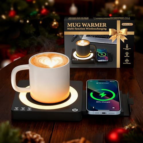 Mug Warmer, Coffee Cup Warmer for Desk/Home, Heated Mug, Tea Warmer, 15W Wireless Charging, 3 Heat Settings Temperature Controlled, 8H Auto Off, Candle Warmer, Gifts for Brother, Tech Gifts for Men