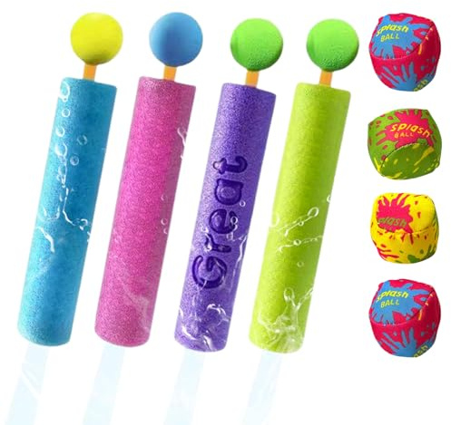 Wasserpistole | Badespielzeug aus Schaumstoff mit Kugeln | 4 Wasserpistolen mit Ball für Kinder Pool Party Garten Herausforderungen Camping Familientreffen