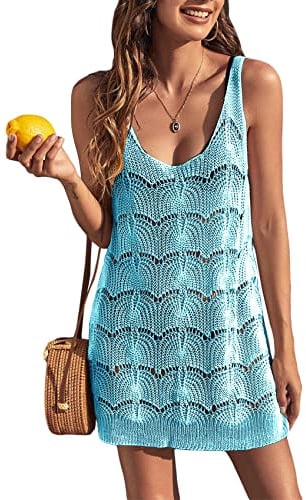 Saodimallsu Robe de Plage bohème au Crochet sans Manches pour Femme | Robe de plage bohème au crochet sans manches pour femme