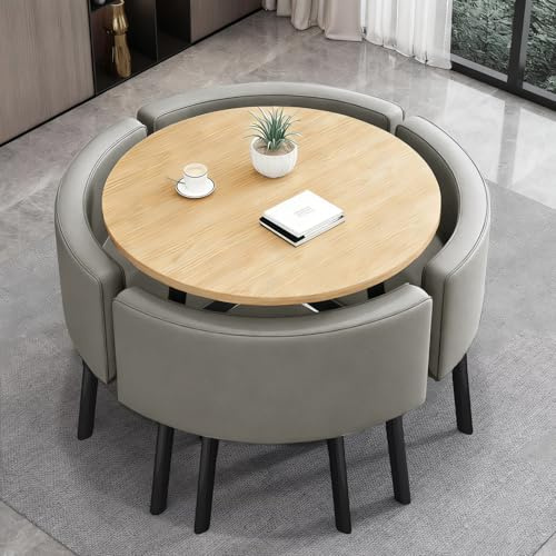 VTELGT Runder Esstisch mit 4 Stühlen, Essgruppe 5-Teilig Komplettset, Küchentisch Sitzgruppe für für Küche, Esszimmer, Wohnzimmer und Büro, 4-6 Sitzplätze (Light Wood Color)
