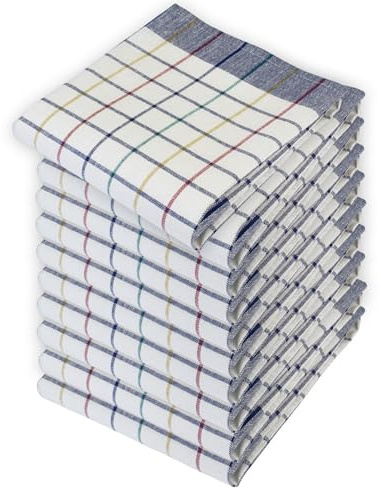 Delindo Lifestyle Geschirrtücher Serie Bern, 10er Set, blau, 100% Baumwolle, 50x70 cm, saugstarke Küchentücher, Kariert, für Küche und Gastronomie
