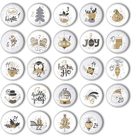 Adventskalender Zahlen Buttons (1-24) zum selber Basteln von DIY-Weihnachts-Kalendern und zum Dekorieren (37 mm)