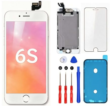 SNIDII Pantalla blanca de repuesto para iPhone 6S 4.7 pulgadas con auricular y cámara, montaje completo, pantalla táctil LCD 3D con kit de herramientas de reparación