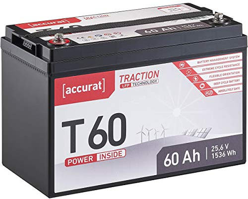 Accurat Traction LiFePO4 Batterie T60-24V, 60Ah - Lithium-Eisenphosphat Versorgungsbatterie, Bootsbatterie, Solarbatterie für Wohnwagen, Wohnmobil, Camper