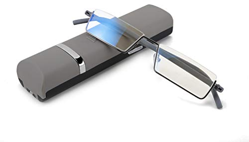 WANWAN Halbrahmen, blaues Licht, blockierende Lesebrille für Damen und Herren, leicht, TR90-Rand, Lesebrille mit Etui, grau