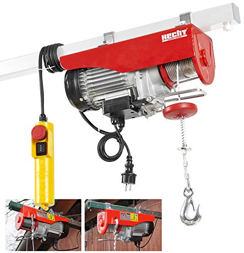 HECHT Elektro Seilzug – 125 kg – 250 kg – 230v – Ideale Seilwinde - Umlenkrollen, Stahlseil, automatischer Bremse – Elektrischer Deckenlift zum Befördern von schwerer Last für Werkstatt & Garage H25