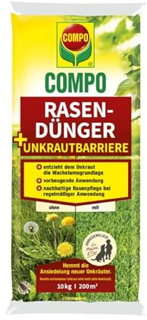 COMPO Engrais pour gazon + barrière anti-mauvaises herbes 10 kg pour 200 m²