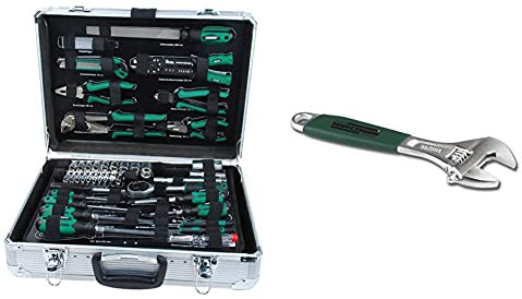 Brüder Mannesmann M29075 Maletín De Herramientas De Aluminio, Equipado, 108 Piezas + M19872 Llave Ajustable 10 Con Mango De Pvc