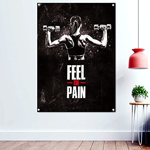 Motivierendes Poster mit der Aufschrift Feel the Pain, zum Aufhängen, für Yoga, Bodybuilding, Flagge, Banner, Wandteppich, Fitnessstudio, Dekoration, 96 x 144 cm