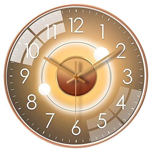 ALEENFOON 30cm Rund Modern Leise Wanduhren Ohne Tickgeräusche Innenuhr Nicht Tickende Wanduhren Hängende Uhr für Wohnzimmer Küche Büro Schlafzimmer (Planet Gold)