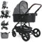 Lorelli Kinderwagen Boston 2 in 1 inkl. Babywanne und Sportsitz, Baby Kombikinderwagen bis 22kg, Zusammenklappbar, Große Räder, Großer Einkaufskorb, Fußsack, Federung, Organizer Tasche, Grau