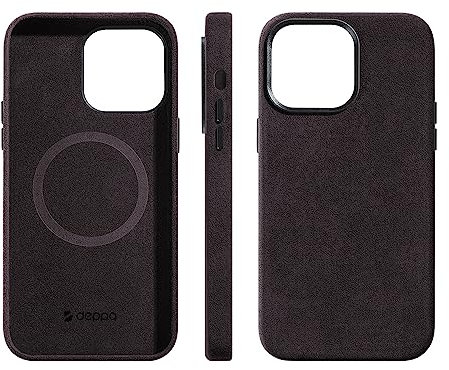 Deppa Alcantara Hülle für iPhone 12 Pro (6,1') mit Magsafe| Schockfeste Handyhülle Case| Erhöhter Kameraschutz| Echtes italienisches Alcantara| Premium-Qualität Cover (Brombeer-9008)