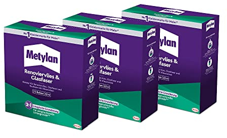 Metylan Renoviervlies & Glasfaser, Tapetenkleister & Grundierung für Renoviervlies, Glasfaser- & Raufasertapete mit Vliesrücken, Kleister für Feuchträume, 3x500g
