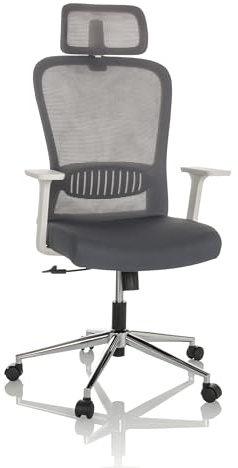 hjh OFFICE Schreibtischstuhl BELAIA W Stoff Drehstuhl mit Lordosenstütze, inkl. Kopfstütze höhenverstellbar, Grau, 729445