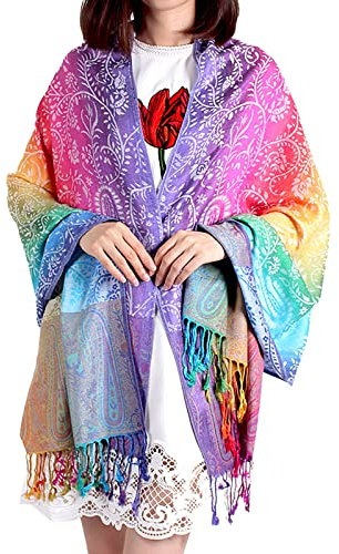 Damen Schal Marokko Regenbogen-Farben Pashmina - Viskose/Polyester - XXL bunt/mehrfärbig Halstuch Schal