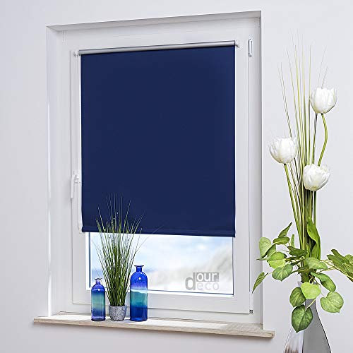 ourdeco® Klemmfix Rollo / 80 x 150 cm (Breite x Höhe) / Nachtblau/lichtundurchlässig, verdunkelnd/Thermobeschichtet, Montage ohne zu Bohren (mit Bohren möglich)
