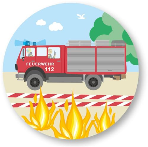 Tortenaufleger * FEUERWEHR * aus Esspapier als Kuchen- und Tortendeko | Ø20cm, Deko für Kindergeburtstag und Kinderparty | Feuerwehrauto Feuerwehrmann
