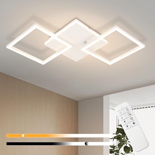 Homefire Deckenleuchte LED Deckenlampe Schlafzimmer - 32W Küchenlampe Dimmbar Wohnzimmerlampe mit Fernbedienung Modern Flurlampe Weiß Schlafzimmerlampe Quadratisch Deckenlampen für Büro Kinderzimmer
