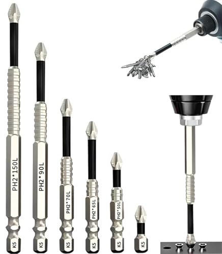 High-Magnetic Screwdriver Drill Bit Set,6/9 Pcs Strong Magnetic Screwdriver Bits Sets,Anti-Slip and Impact-Resistant Bit Set,High Hardness, and High Torque Phillips Screwdriver Bits (6-Piece Set)