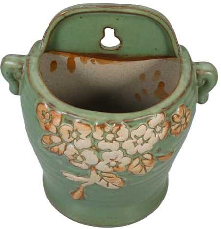 BESTonZON Vintage Wall Mounted Ceramic Flower Planter Retro Hanging Pot for Succulents and Small Plants Easy Installation with Back Charming Decorative Accent for Home Office