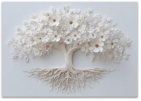 ZAMAEIU Arbre de Vie Impression Sur Toile, Arbre Fleur Blanche, Tableau Mural Peinture Murale Moderne Art Decoration Pour Maison,Bain bureau Salon(blanc)-50x70cm Sans cadre