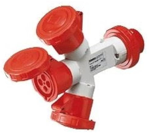 Adaptador triple de enchufe CEE a 3 tomas trifásicas 3P + T 16 A 400 V – IP67 industrial Made in Italy (triple trifásico IP67)