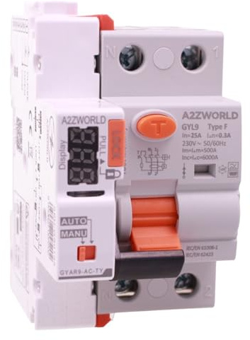 Interruttore Differenziale Tipo F WIFI Con Riarmo Automatico, RCCB Salvavita Classe F 300mA/0,3A 25A, APP Tuya Smart Life, 1P+N 6kA, 3 Moduli DIN, Controllo Remote e Manuale